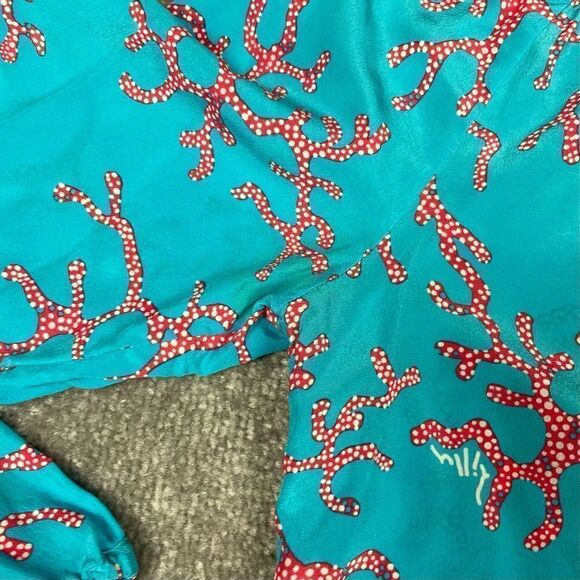 Lilly Pulitzer Women’s Small Elsa Top Blouse 100% Silk Coral Me Crazy Turquoise - Picture 6 of 7